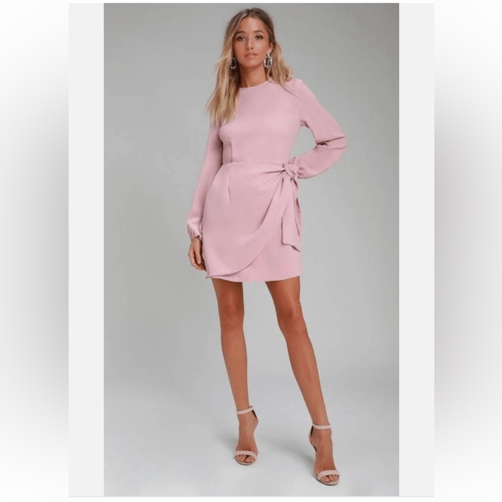 Lulu's Blush Pink Long Sleeve Tie-Waist Mini Dress - Picture 3 of 12
